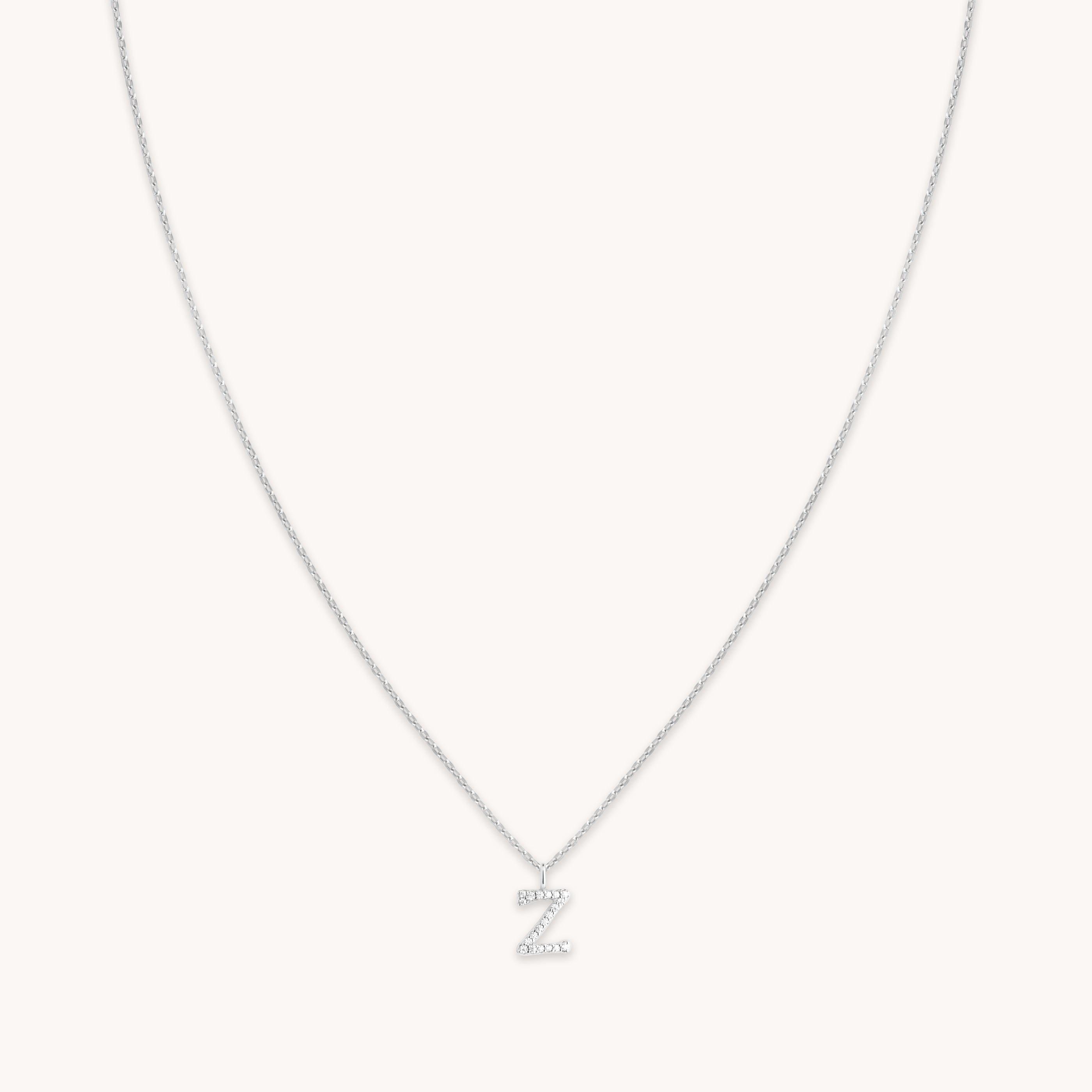 Gemstone Necklaces - Z Initial Pavé Pendant Necklace in Silver - Pendant Necklace - Astrid & Miyu