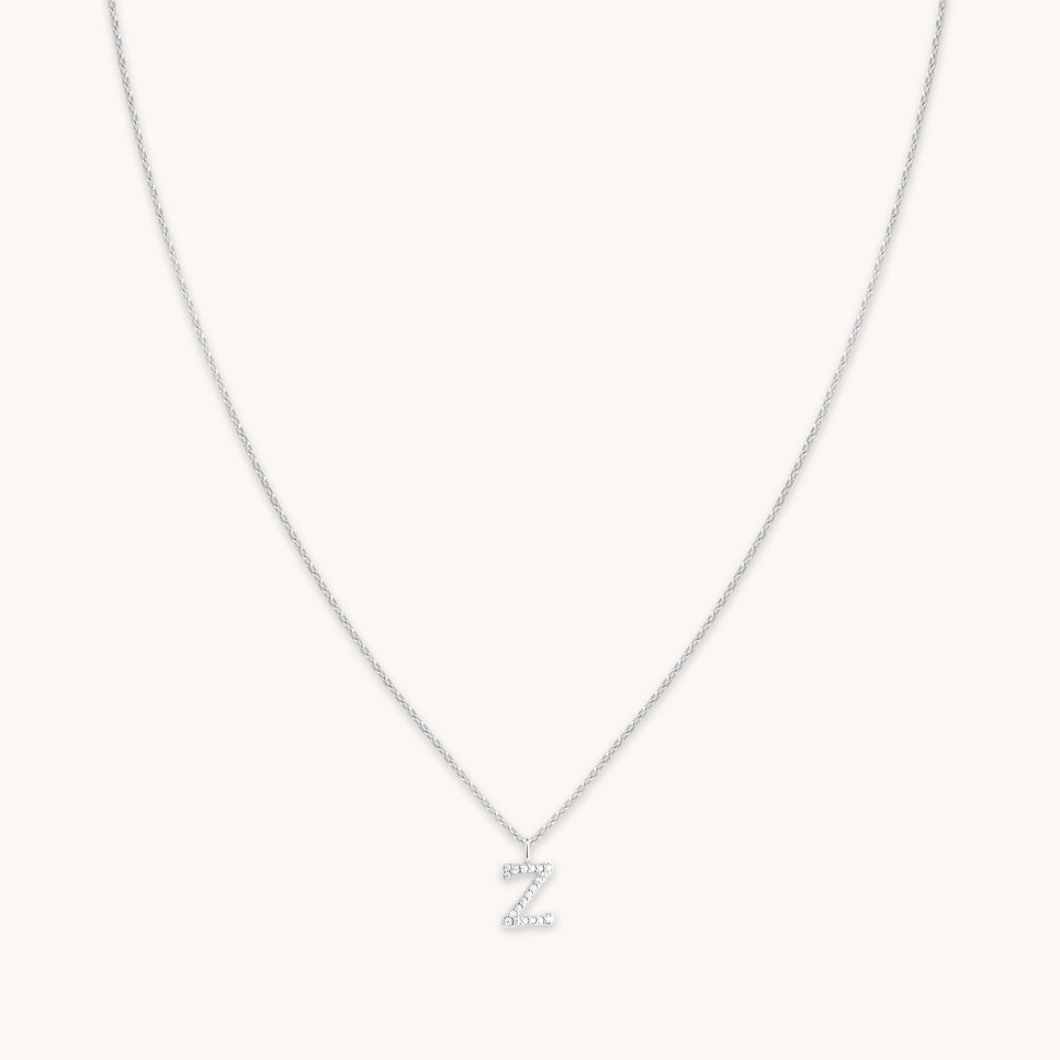 Gemstone Necklaces - Z Initial Pavé Pendant Necklace in Silver - Pendant Necklace - Astrid & Miyu