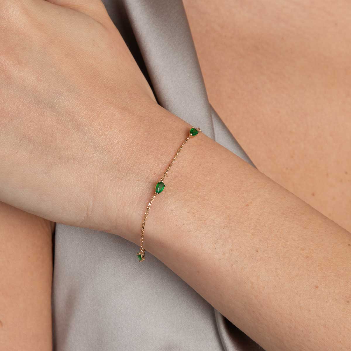 18k Gold Plated Jewellery - Green Topaz Charm Bracelet in Gold - Bracelets - Astrid & Miyu