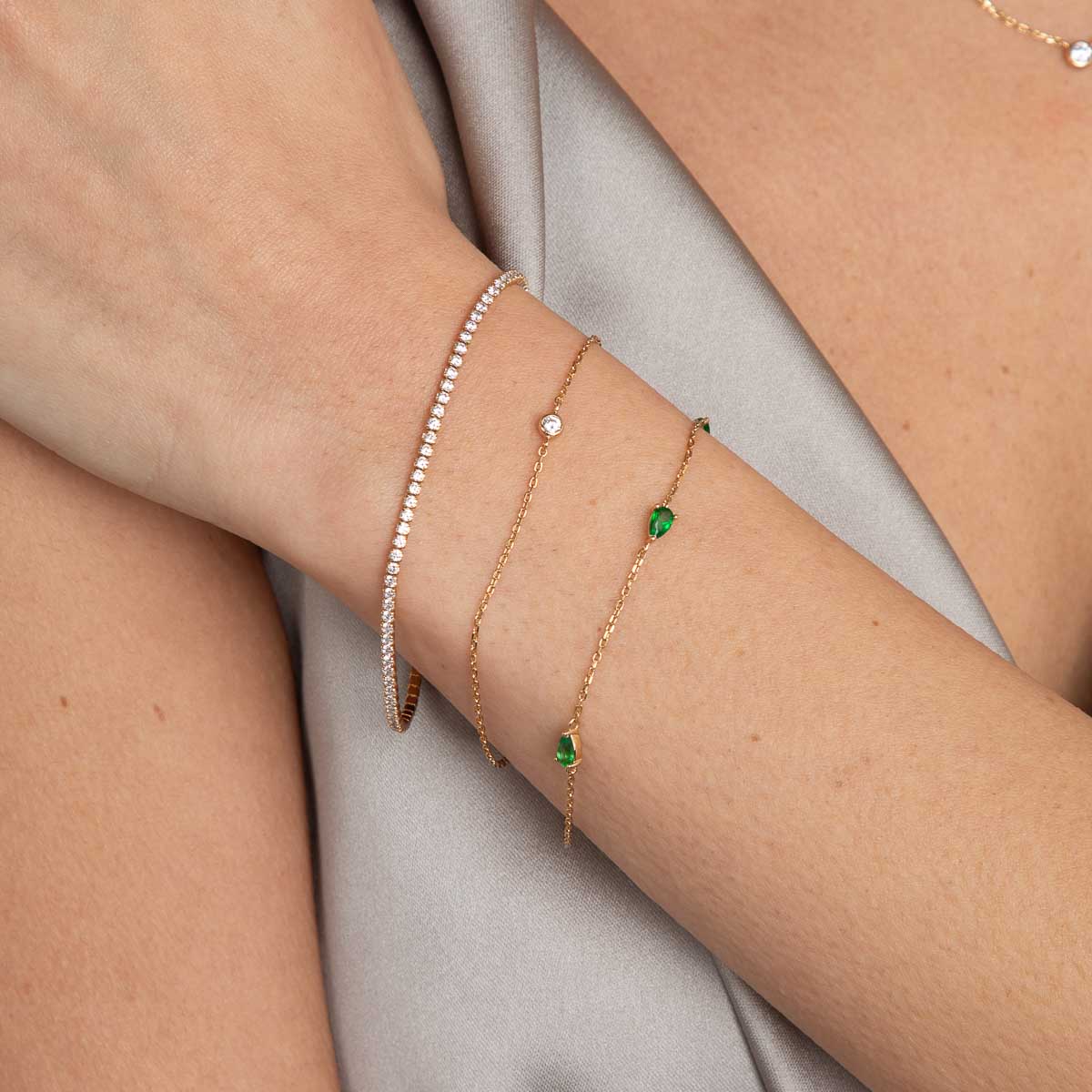 18k Gold Plated Jewellery - Green Topaz Charm Bracelet in Gold - Bracelets - Astrid & Miyu
