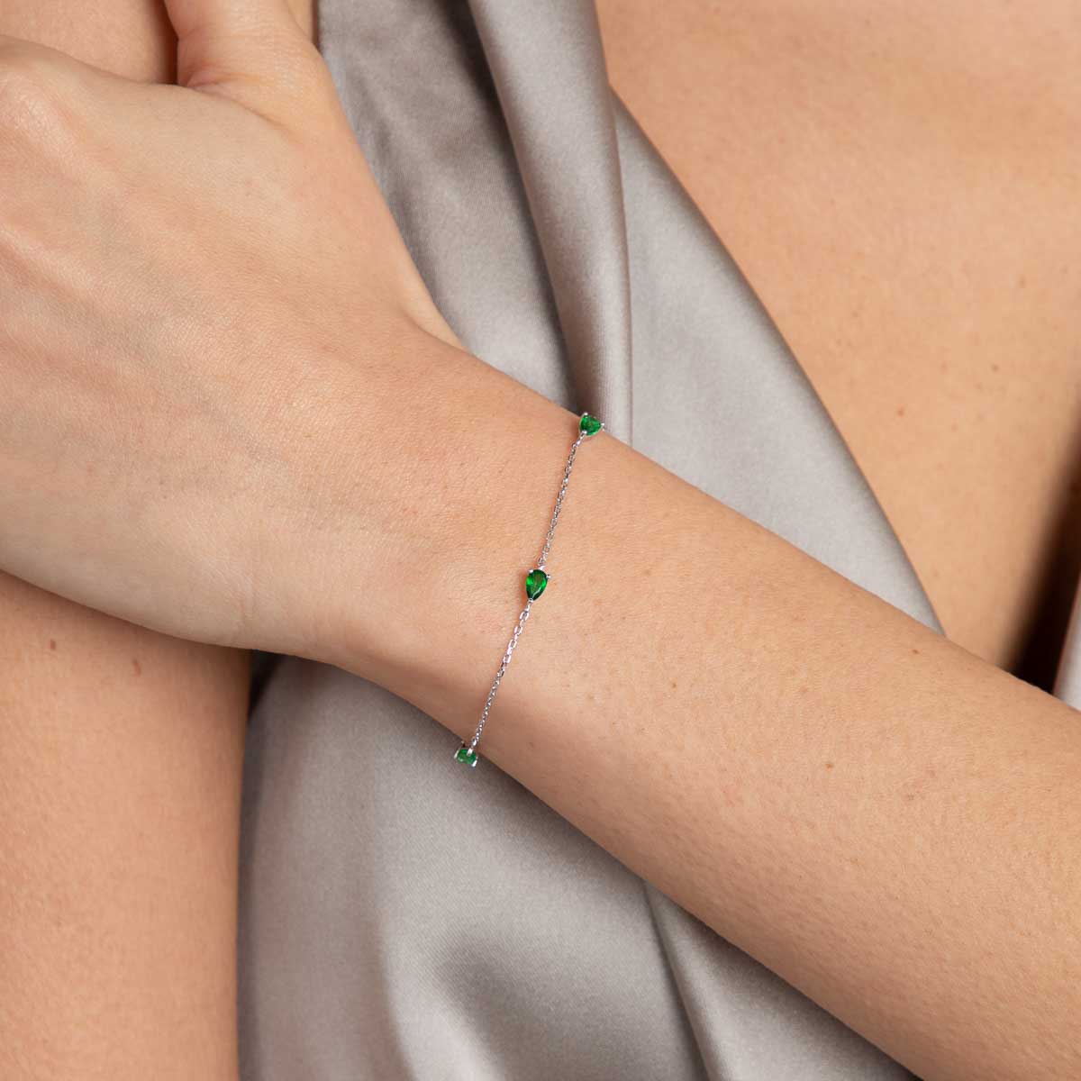 Bracelets - Green Topaz Charm Bracelet in Silver - Bracelets - Astrid & Miyu