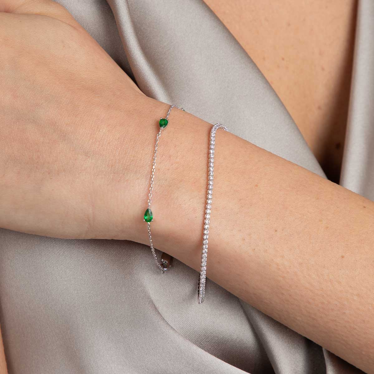 Bracelets - Green Topaz Charm Bracelet in Silver - Bracelets - Astrid & Miyu