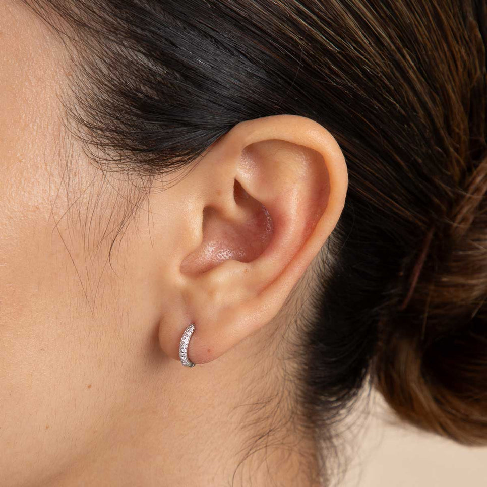 Earrings - Bold Pavé Huggies in Silver - Huggies - Astrid & Miyu