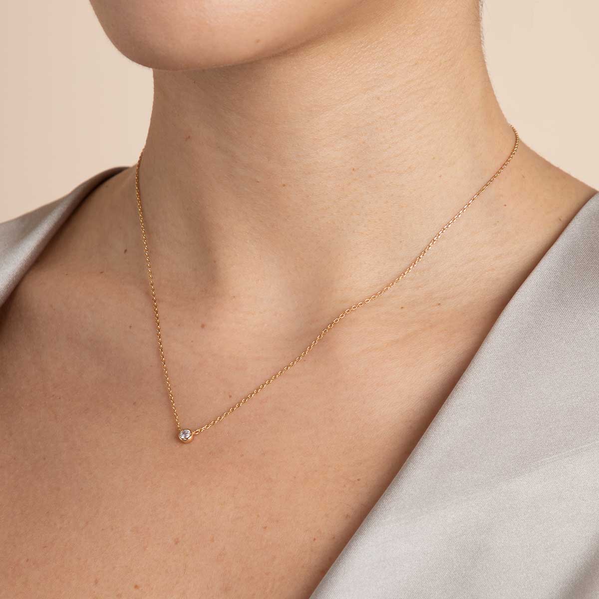 18k Gold Plated Jewellery - Essential Crystal Pendant Necklace in Gold - Necklaces - Astrid & Miyu