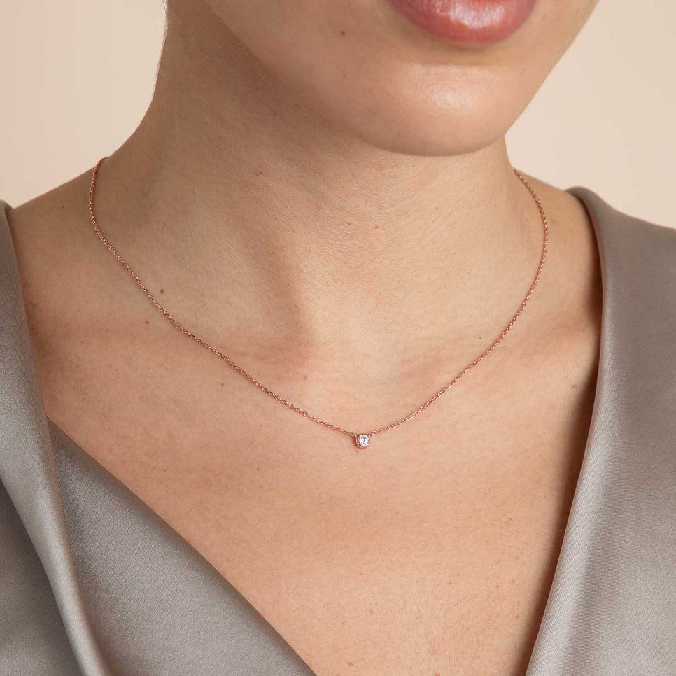 18k Rose Gold Plated Jewellery - Essential Crystal Pendant Necklace in Rose Gold - Pendant Necklace - Astrid & Miyu