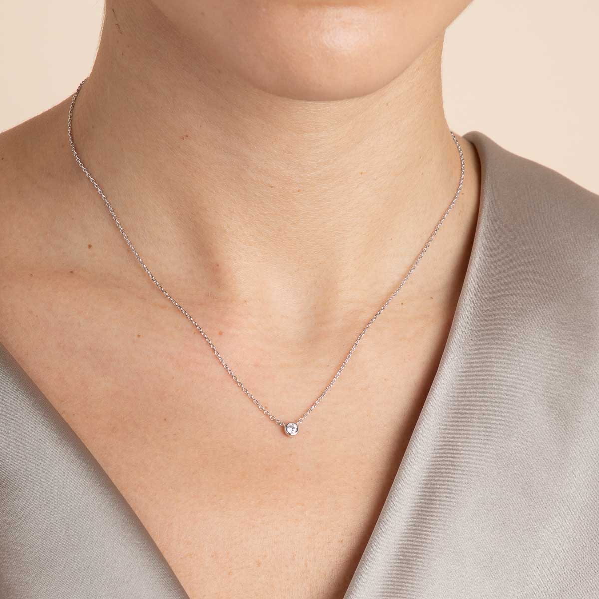 Essential Jewellery Collection - Essential Crystal Pendant Necklace in Silver - Necklaces - Astrid & Miyu