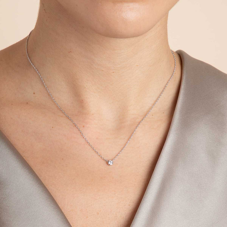Essential Jewellery Collection - Essential Crystal Pendant Necklace in Silver - Necklaces - Astrid & Miyu