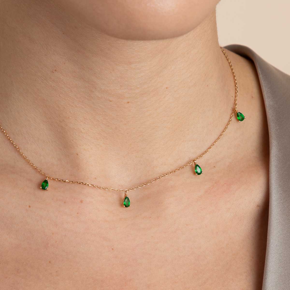 18k Gold Plated Jewellery - Green Topaz Charm Necklace in Gold - Necklaces - Astrid & Miyu