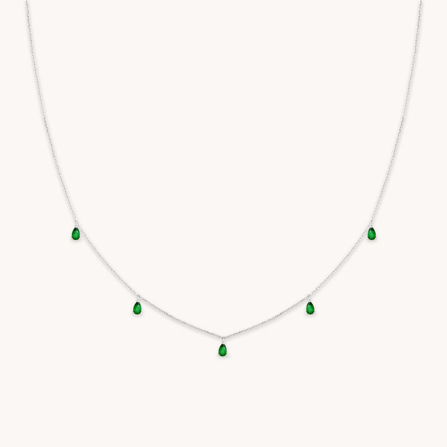 Green Topaz Charm Necklace in Silver