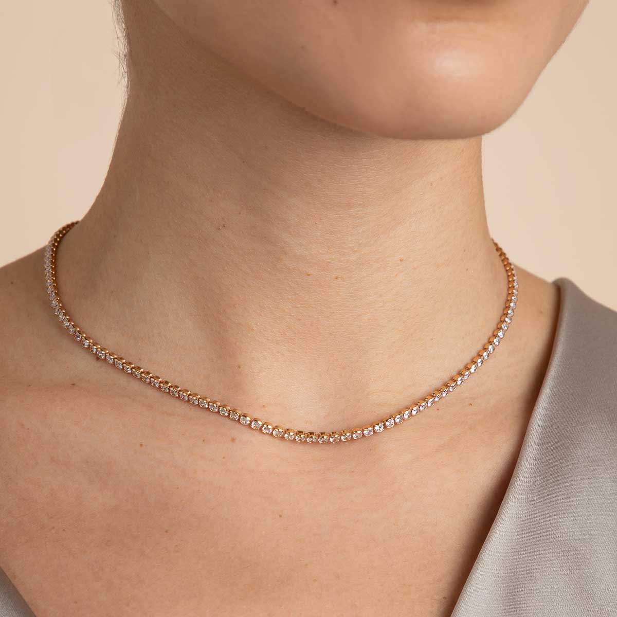 18k Gold Plated Jewellery - Gleam Tennis Chain Necklace in Gold - Chain Necklaces - Astrid & Miyu