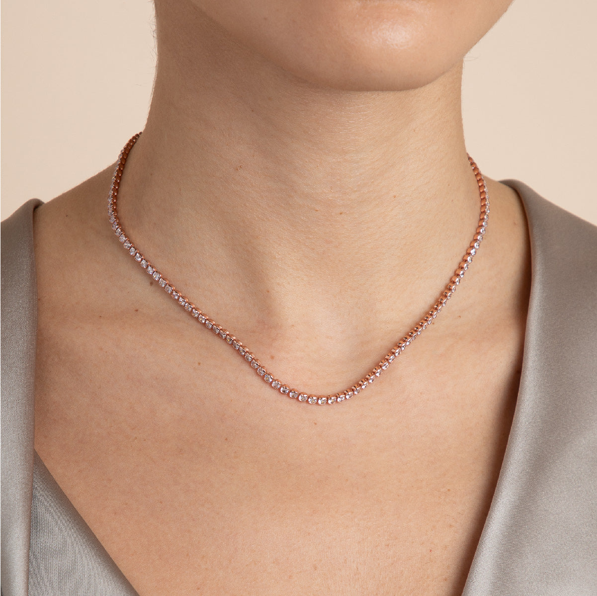 18k Rose Gold Plated Jewellery - Gleam Tennis Chain Necklace in Rose Gold - Chain Necklaces - Astrid & Miyu