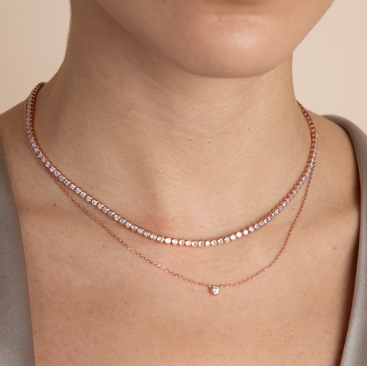 18k Rose Gold Plated Jewellery - Gleam Tennis Chain Necklace in Rose Gold - Chain Necklaces - Astrid & Miyu