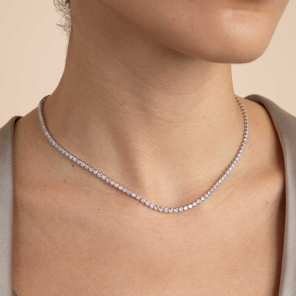 Crystal Collection - Gleam Tennis Chain Necklace in Silver - Chain Necklaces - Astrid & Miyu