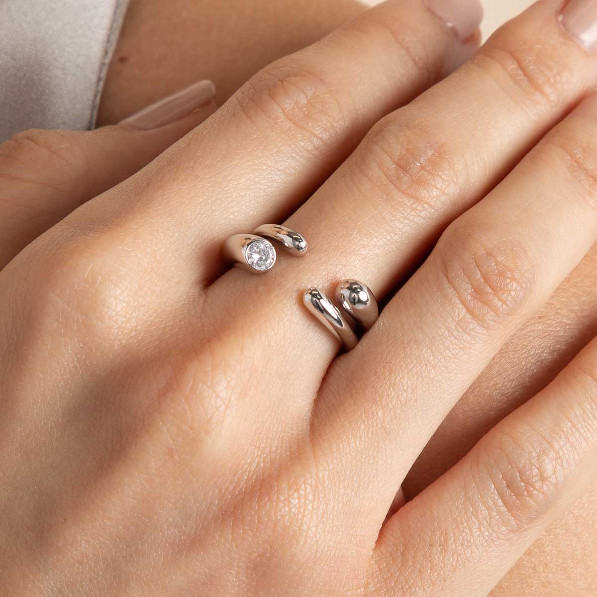 Gleam Collection - Gleam Crystal Open Ring in Silver - Band Ring - Astrid & Miyu