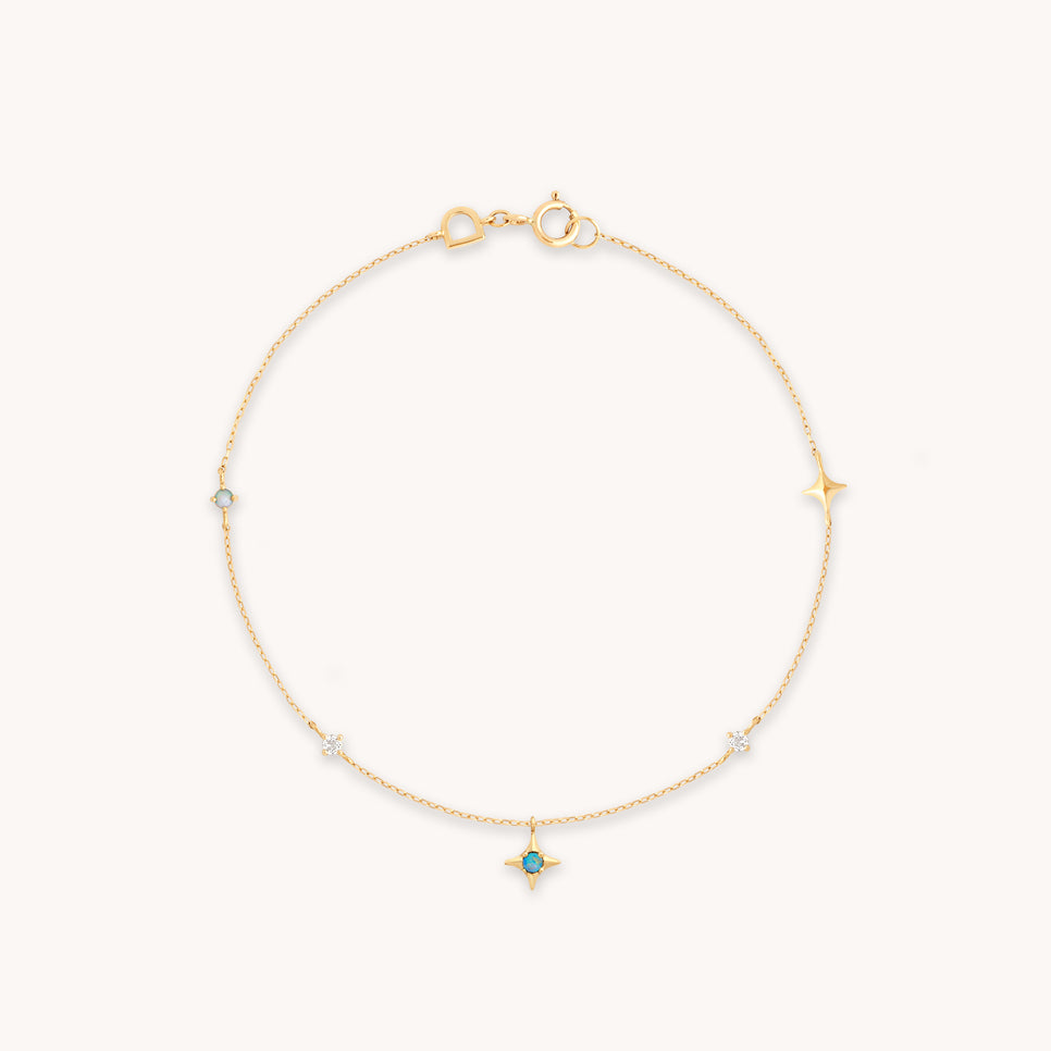 14k Gold Opal & Topaz - Cosmic Star Opal Charm Bracelet in Solid Gold - Charm Bracelet - Astrid & Miyu