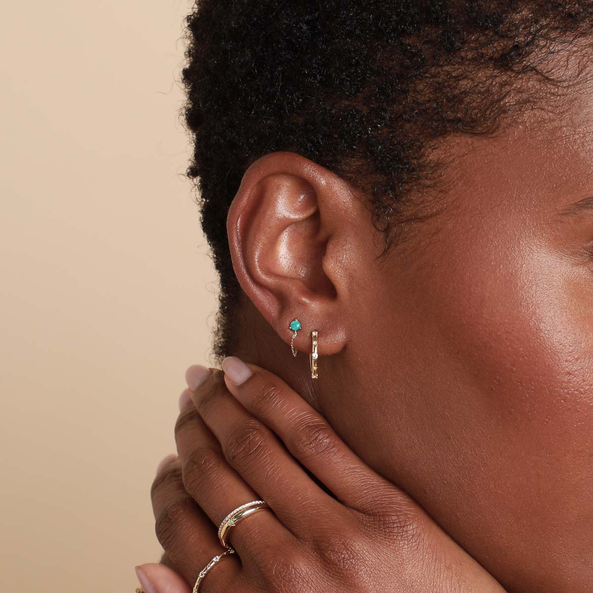 14k Gold Opal & Topaz - Cosmic Star Topaz Hoops in Solid Gold - Hoop Earrings - Astrid & Miyu
