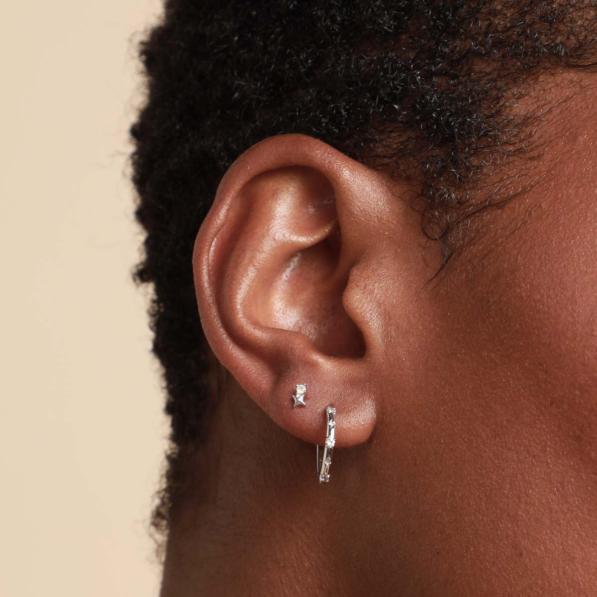 14k Gold Opal & Topaz - Cosmic Star Topaz Hoops in Solid White Gold - Hoop Earrings - Astrid & Miyu