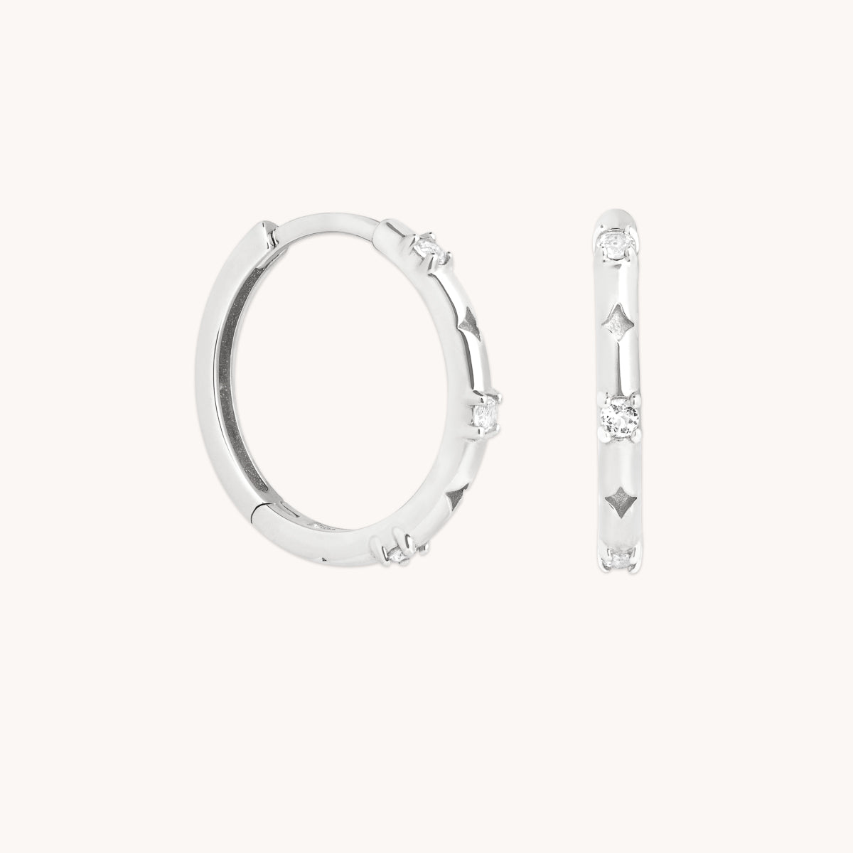 14k Gold Opal & Topaz - Cosmic Star Topaz Hoops in Solid White Gold - Hoop Earrings - Astrid & Miyu