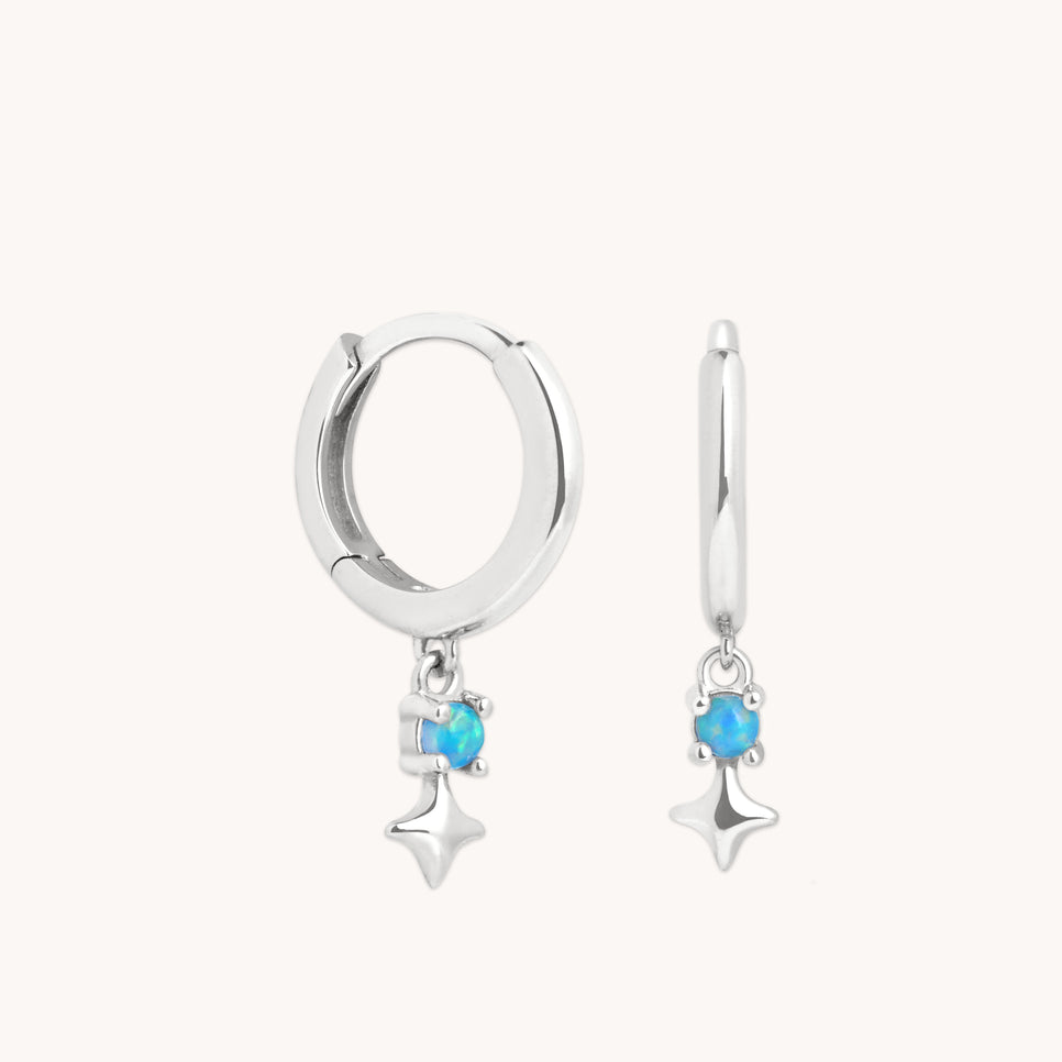 14k Gold Opal & Topaz - Cosmic Star Opal Charm Huggies in Solid White Gold - Huggies - Astrid & Miyu