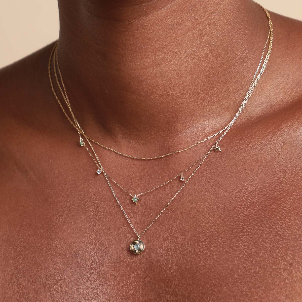 14k Gold Opal & Topaz - Cosmic Star Opal Charm Necklace in Solid Gold - Charm Necklace - Astrid & Miyu