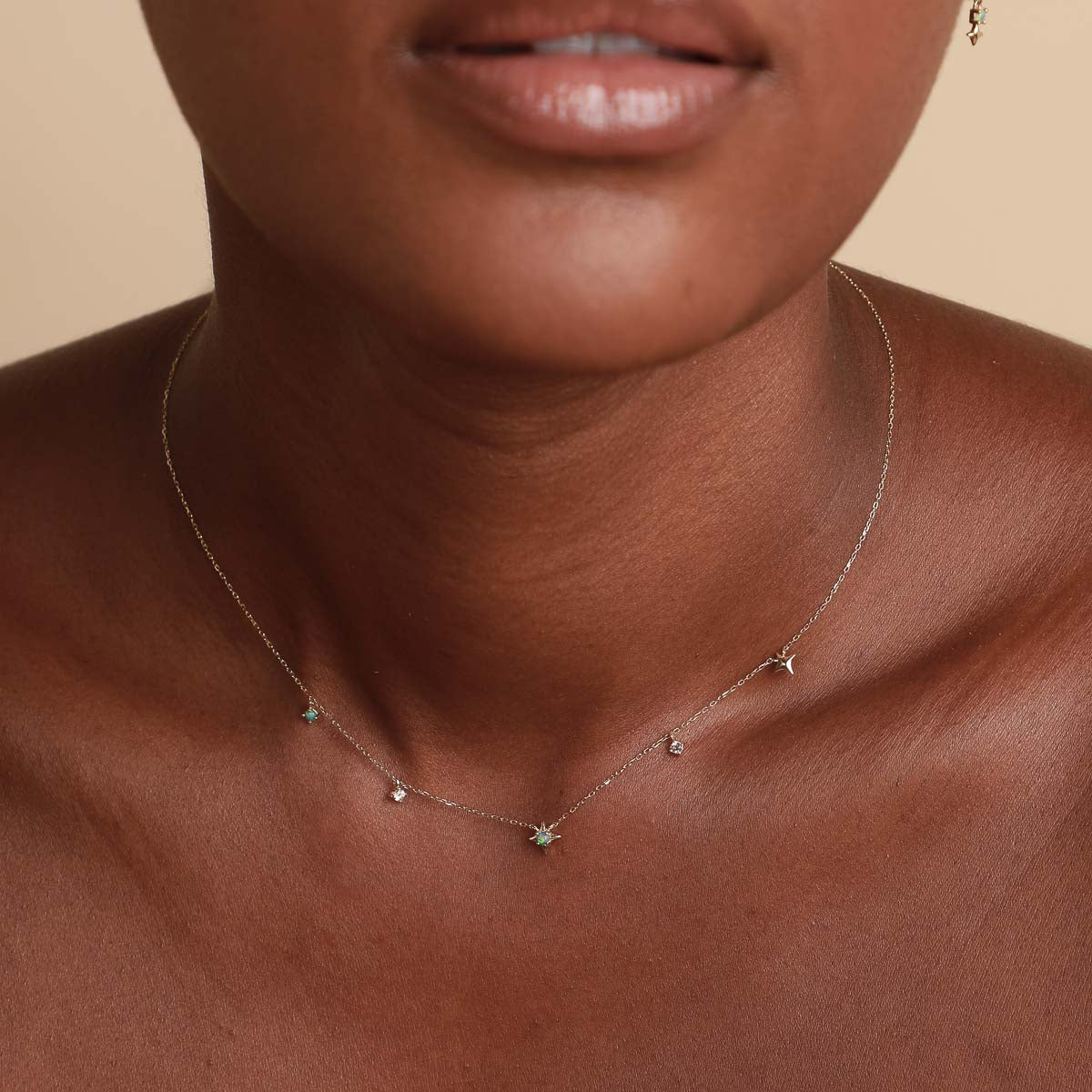 14k Gold Opal & Topaz - Cosmic Star Opal Charm Necklace in Solid Gold - Charm Necklace - Astrid & Miyu