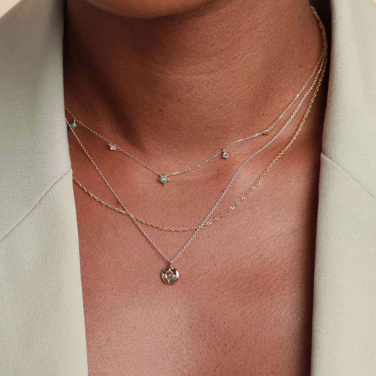 14k Gold Opal & Topaz - Cosmic Star Opal Charm Necklace in Solid Gold - Charm Necklace - Astrid & Miyu