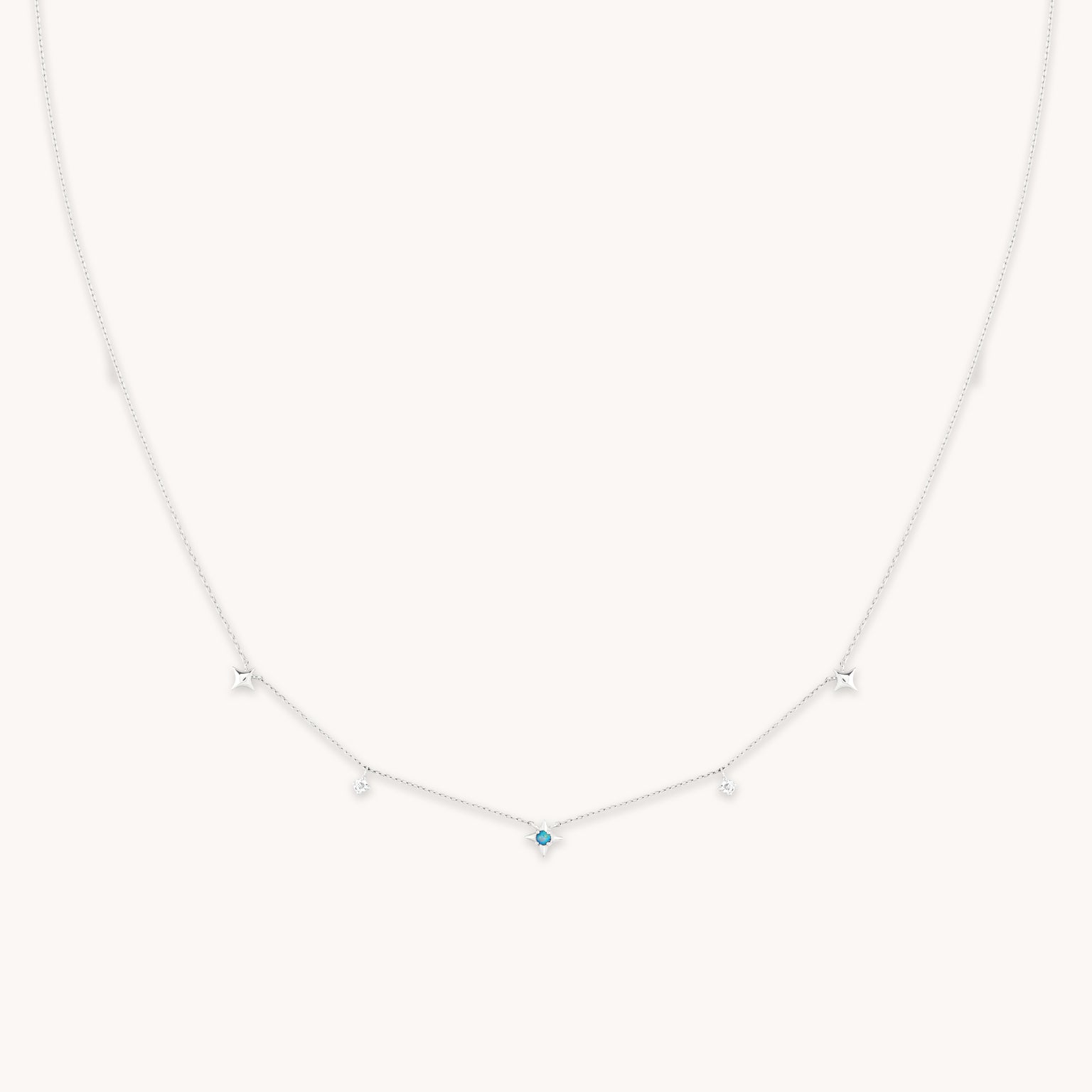 14k Gold Opal & Topaz - Cosmic Star Opal Charm Necklace in Solid White Gold - Charm Necklace - Astrid & Miyu