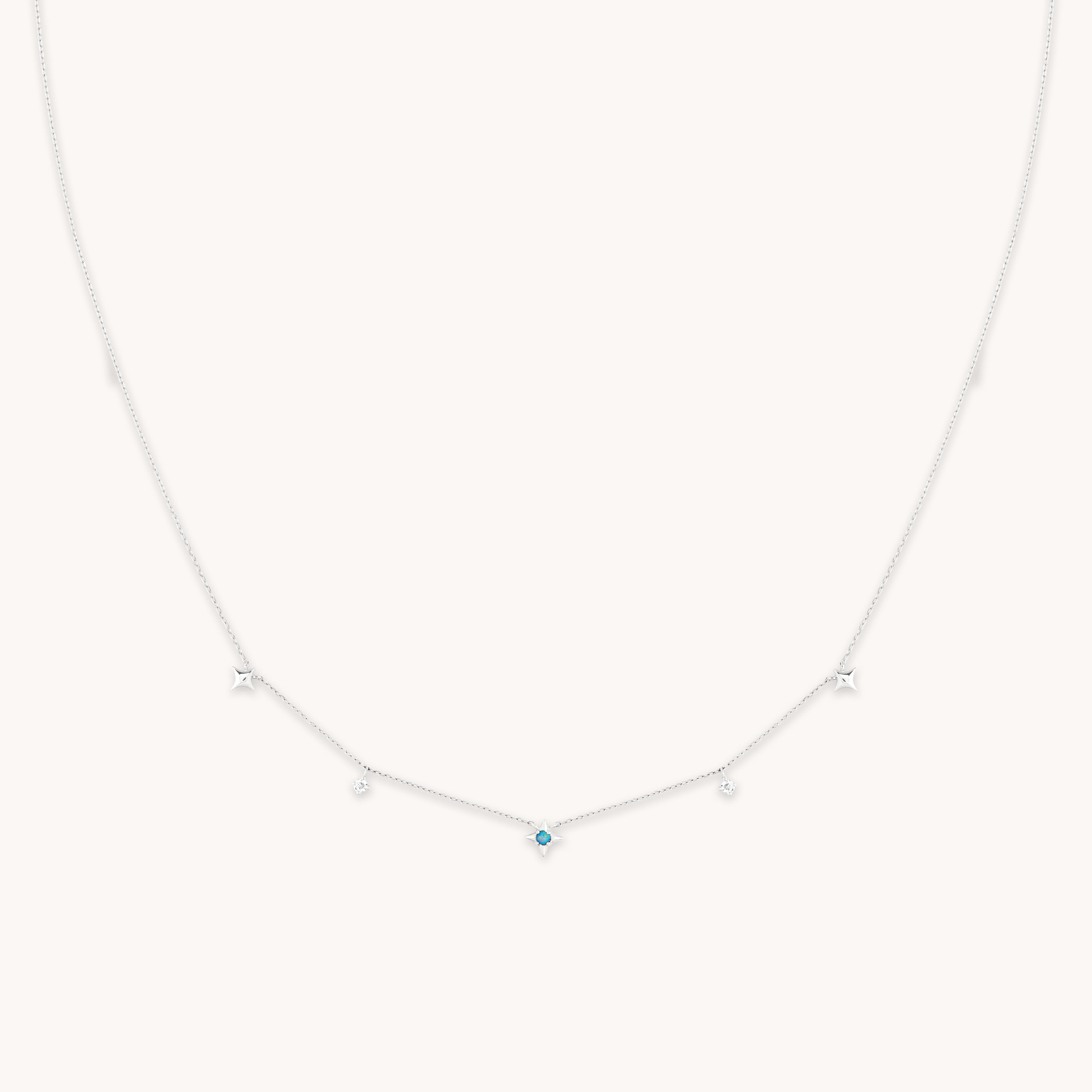 14k Gold Opal & Topaz - Cosmic Star Opal Charm Necklace in Solid White Gold - Charm Necklace - Astrid & Miyu