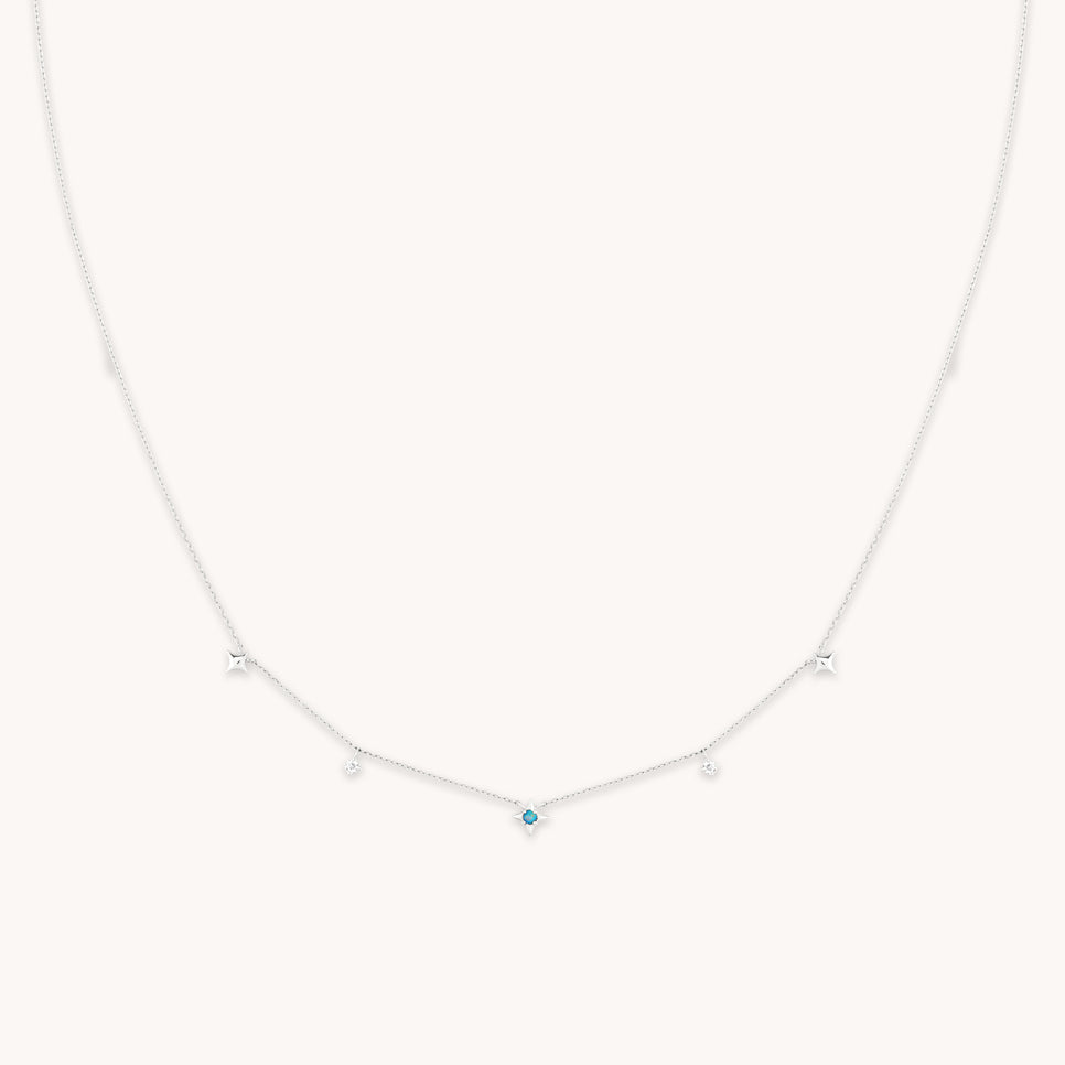 14k Gold Opal & Topaz - Cosmic Star Opal Charm Necklace in Solid White Gold - Charm Necklace - Astrid & Miyu