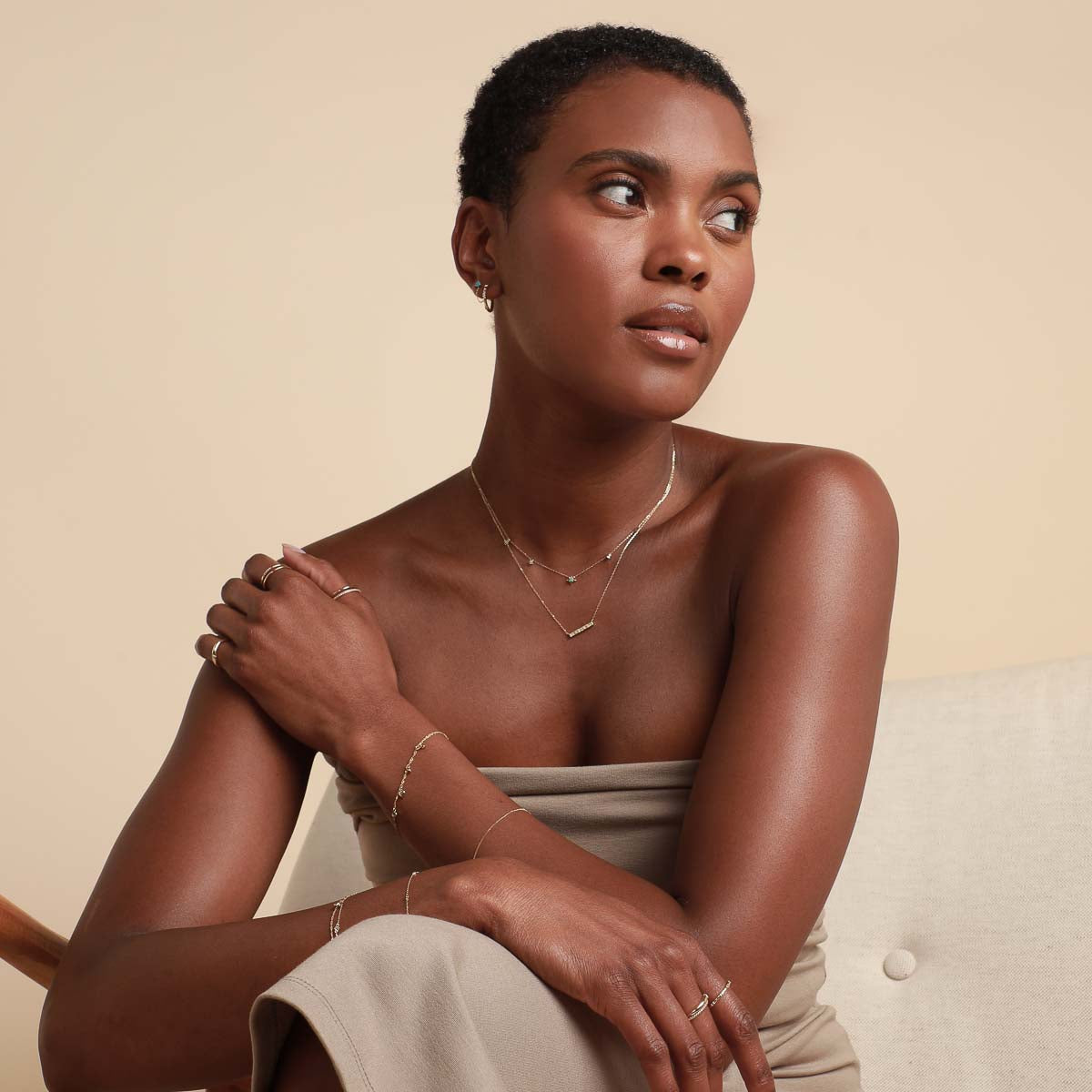 14k Gold Opal & Topaz - Cosmic Star Topaz Bar Necklace in Solid Gold - Necklace - Astrid & Miyu