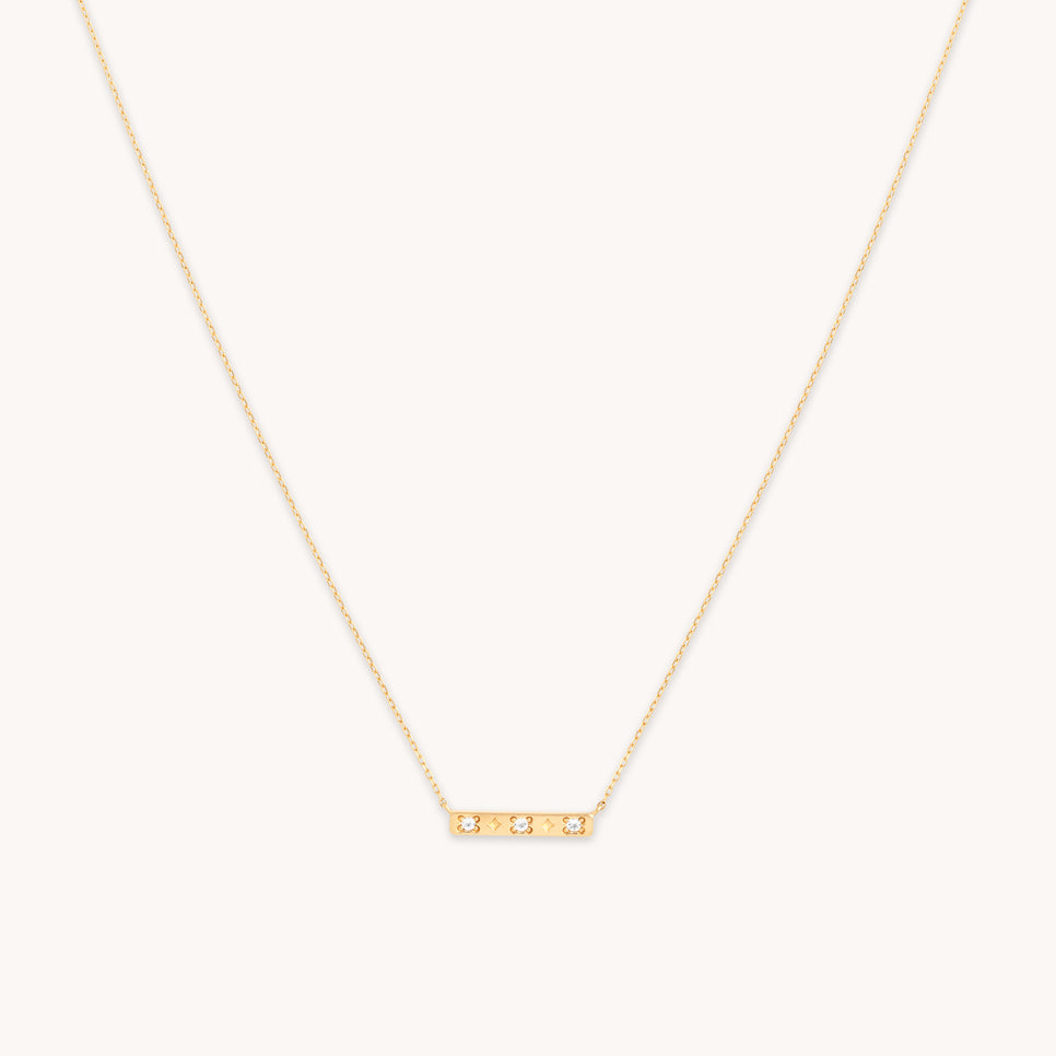 14k Gold Opal & Topaz - Cosmic Star Topaz Bar Necklace in Solid Gold - Necklace - Astrid & Miyu