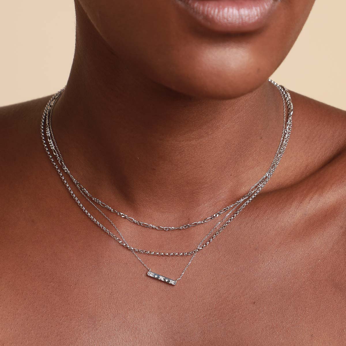 14k Gold Opal & Topaz - Cosmic Star Topaz Bar Necklace in Solid White Gold - Necklace - Astrid & Miyu