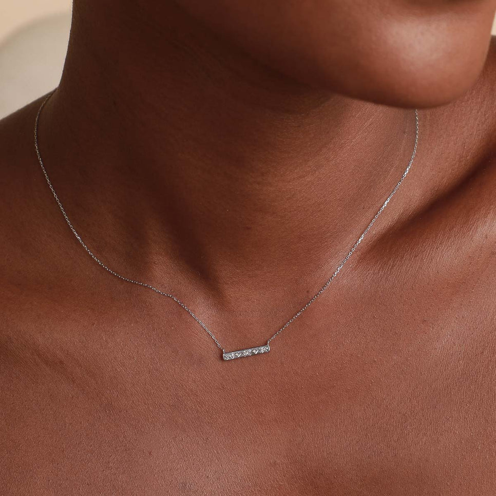 14k Gold Opal & Topaz - Cosmic Star Topaz Bar Necklace in Solid White Gold - Necklace - Astrid & Miyu