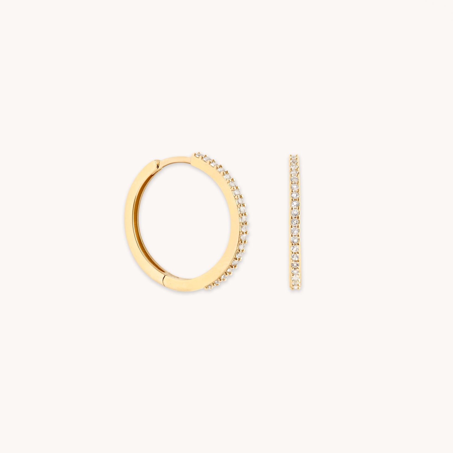 April White Topaz - White Topaz Pavé Hoops in Solid Gold - Hoop Earrings - Astrid & Miyu