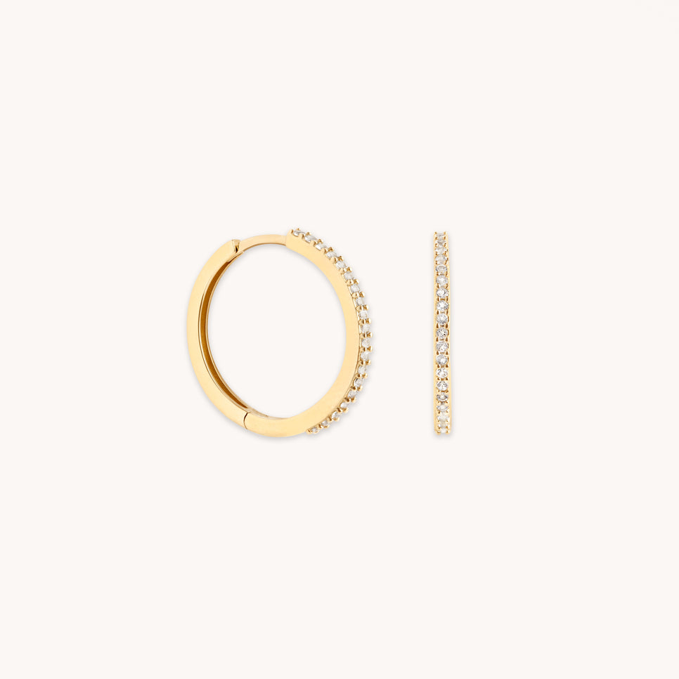 April White Topaz - White Topaz Pavé Hoops in Solid Gold - Hoop Earrings - Astrid & Miyu