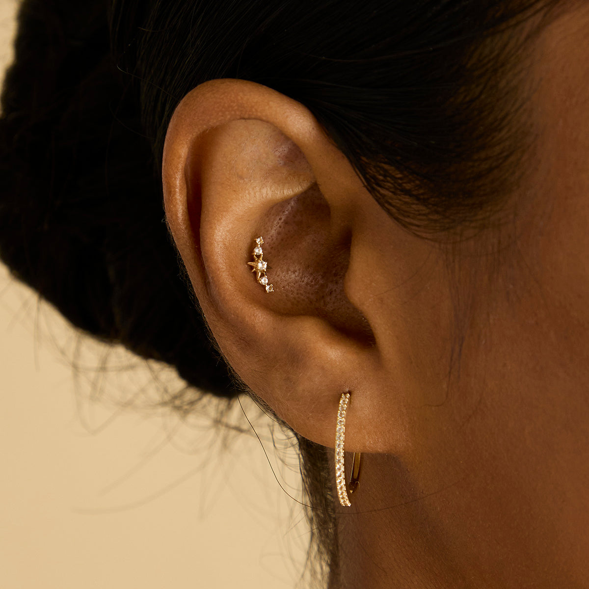 April White Topaz - White Topaz Pavé Hoops in Solid Gold - Hoop Earrings - Astrid & Miyu