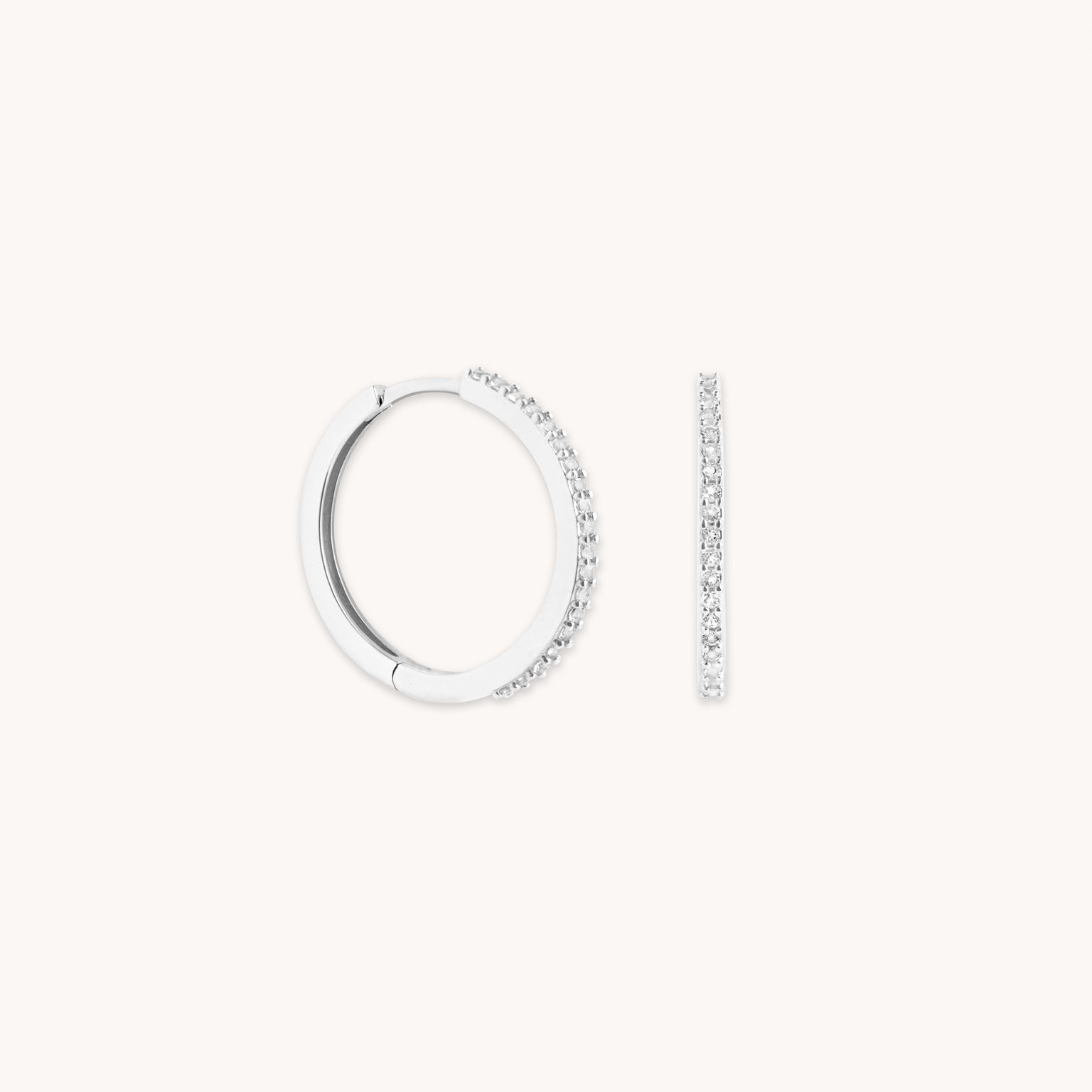 April White Topaz - White Topaz Pavé Hoops in Solid White Gold - Hoop Earrings - Astrid & Miyu