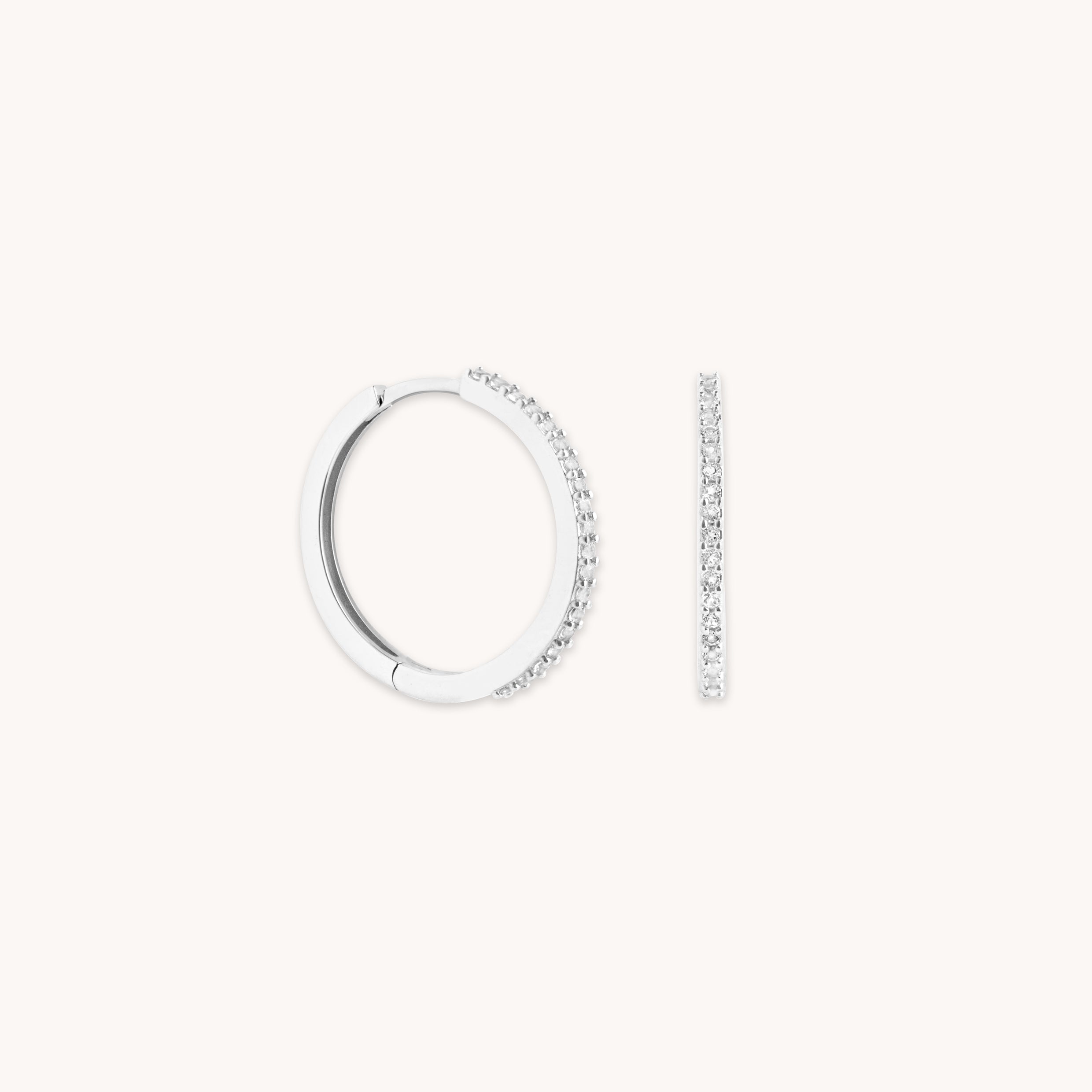 April White Topaz - White Topaz Pavé Hoops in Solid White Gold - Hoop Earrings - Astrid & Miyu