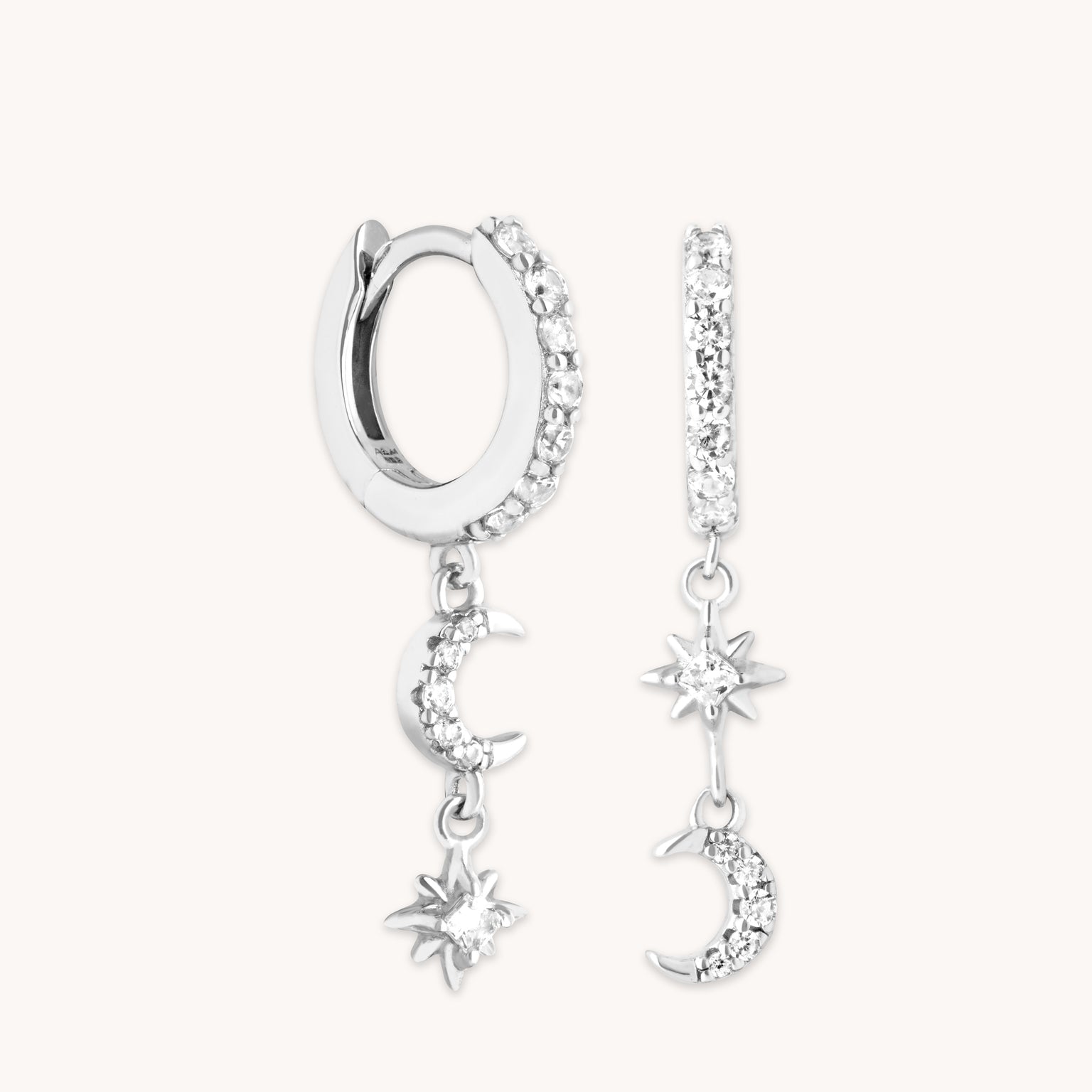 Star & Moon Charm Huggies in Silver-Astrid & Miyu