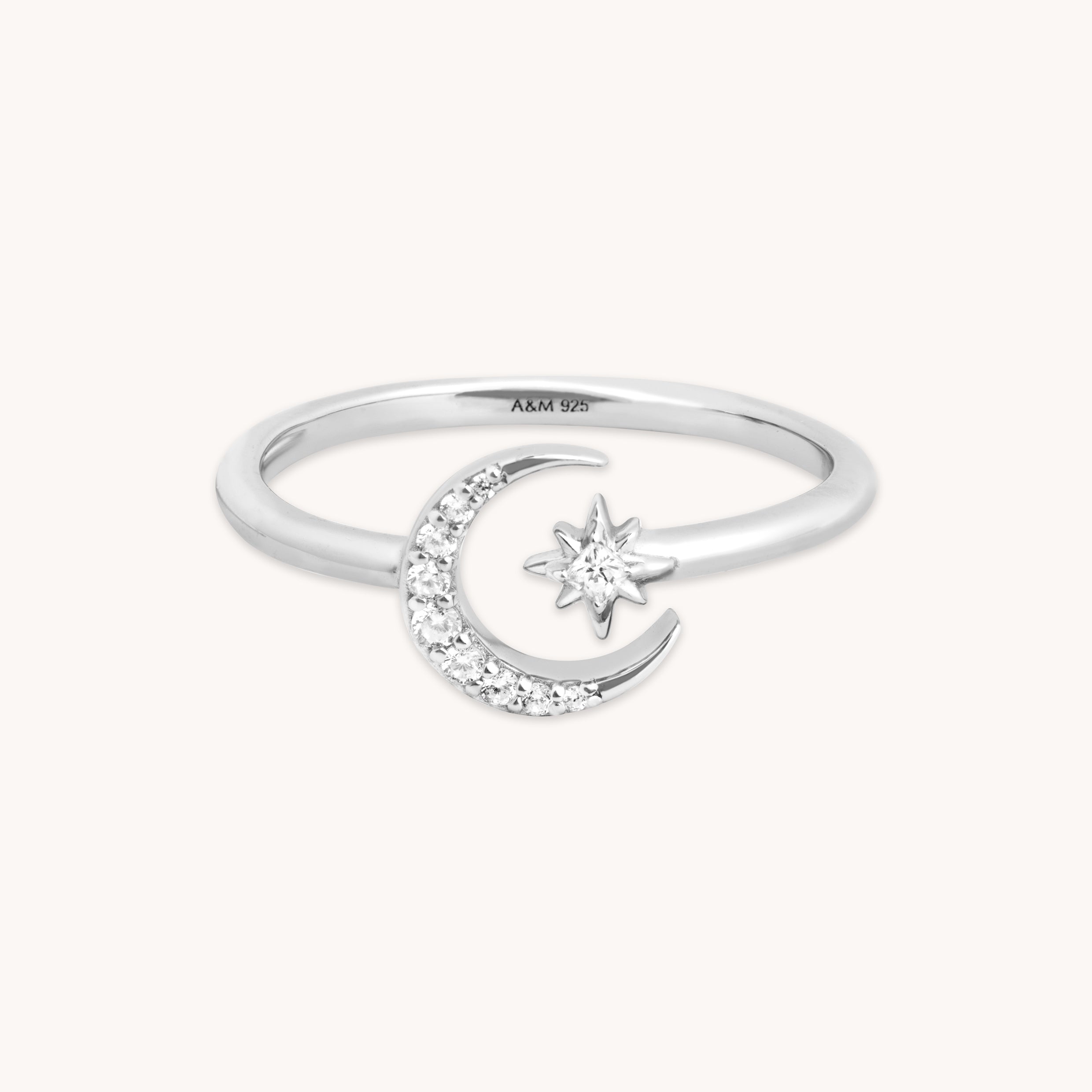 Star & Moon Open Ring in Silver-Astrid & Miyu