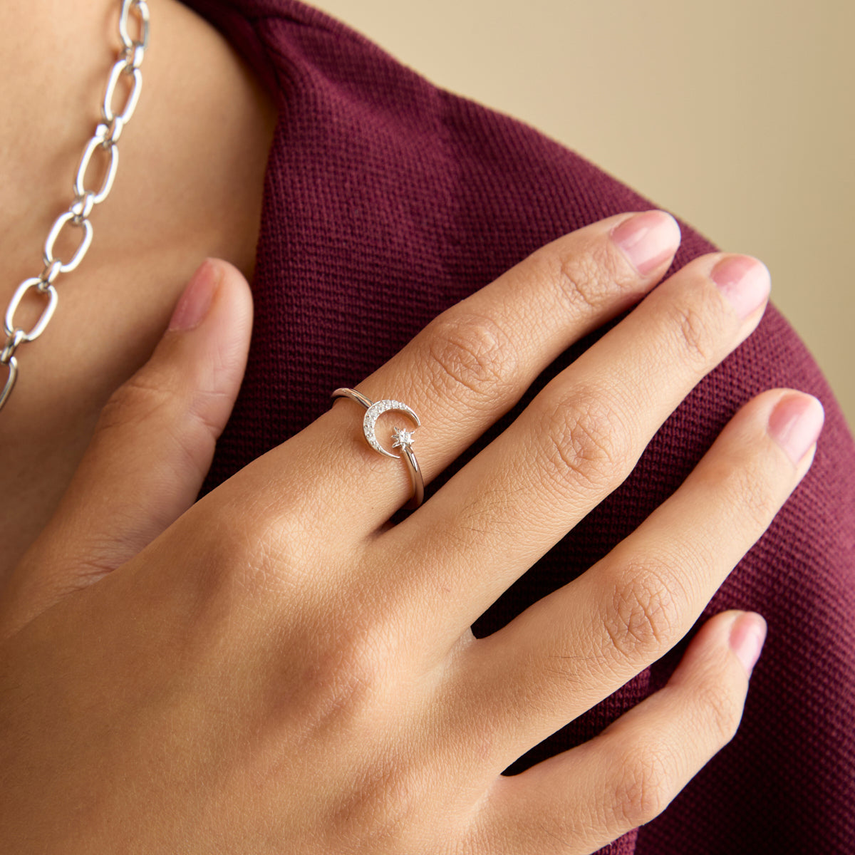 Star & Moon Open Ring in Silver-Astrid & Miyu