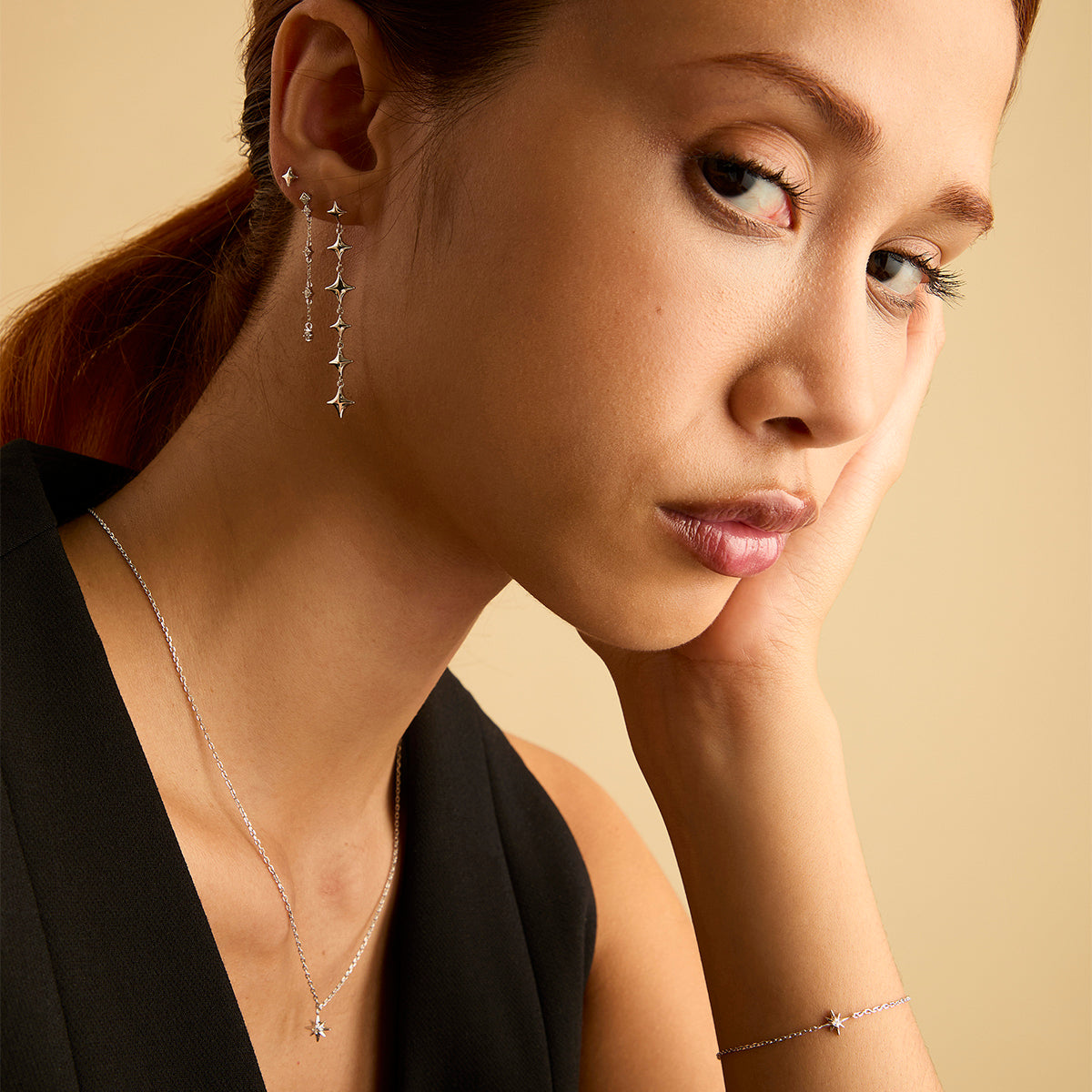 Cosmic Star Drop Studs in Silver-Astrid & Miyu