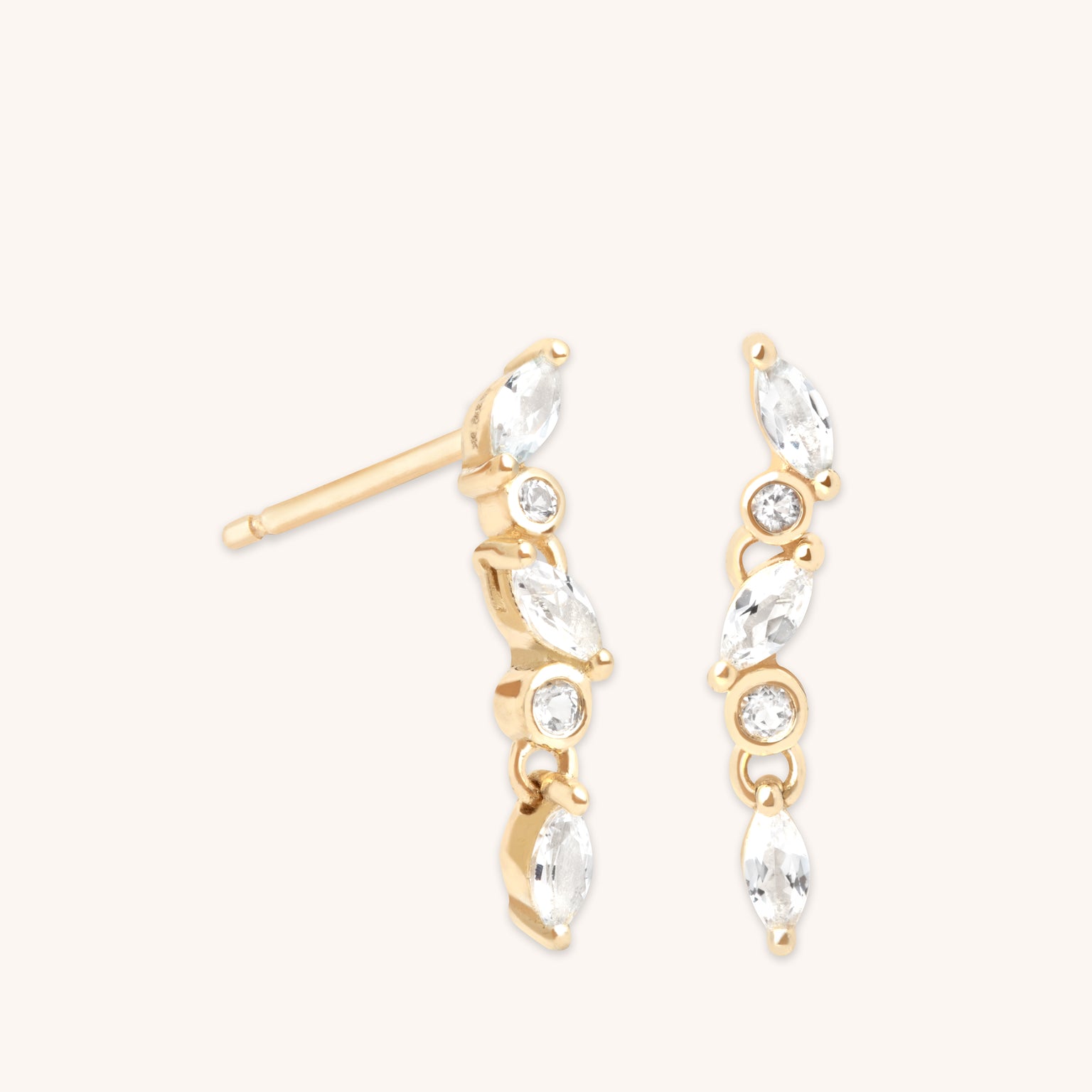 White Topaz Cluster Drop Studs in 9k Gold-Astrid & Miyu