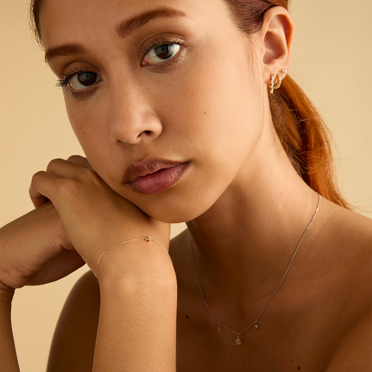 White Topaz Cluster Drop Studs in 9k Gold-Astrid & Miyu