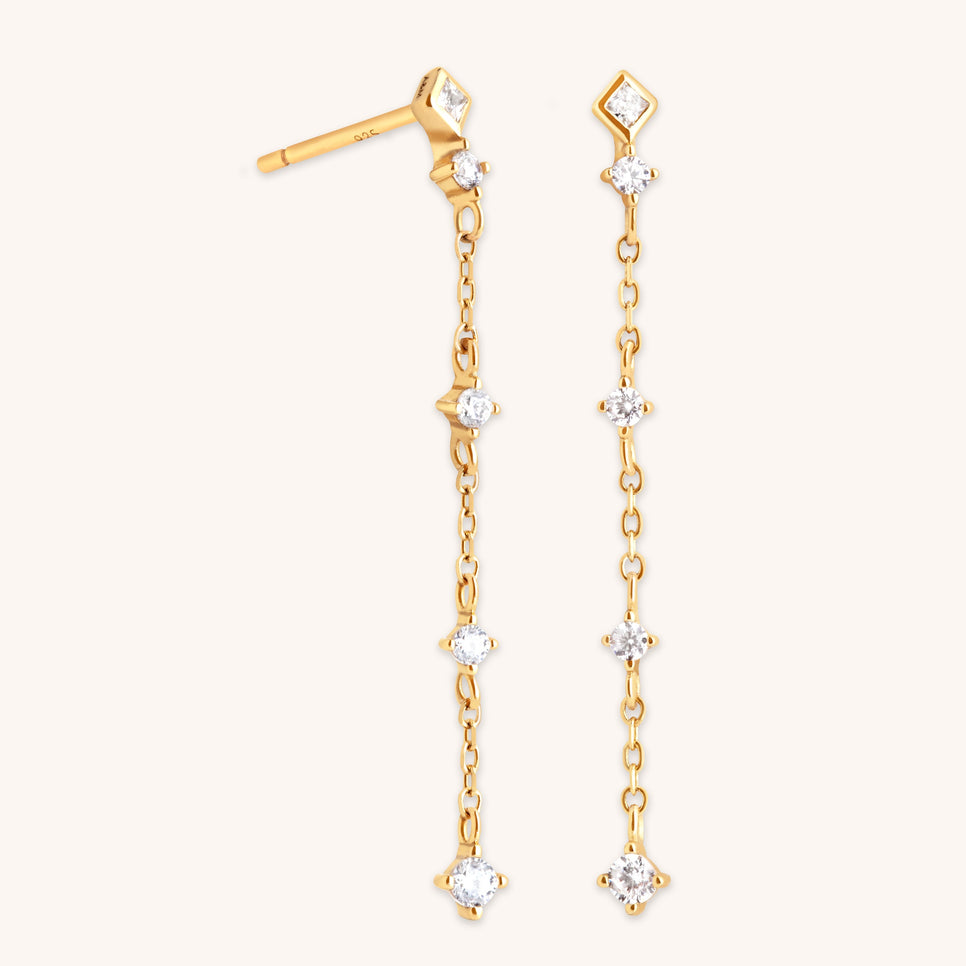 Crystal Chain Drop Stud Earrings-Astrid & Miyu