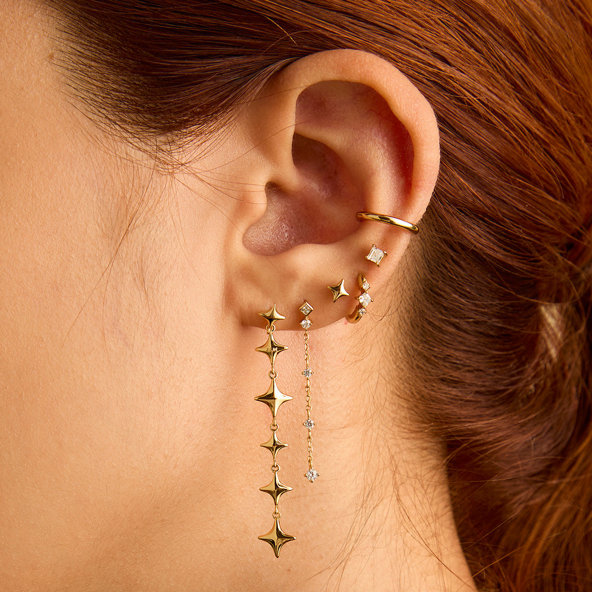 Crystal Chain Drop Stud Earrings-Astrid & Miyu