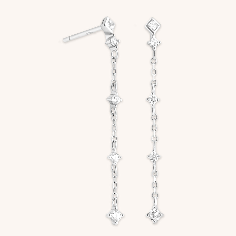 Crystal Chain Drop Studs in Silver-Astrid & Miyu