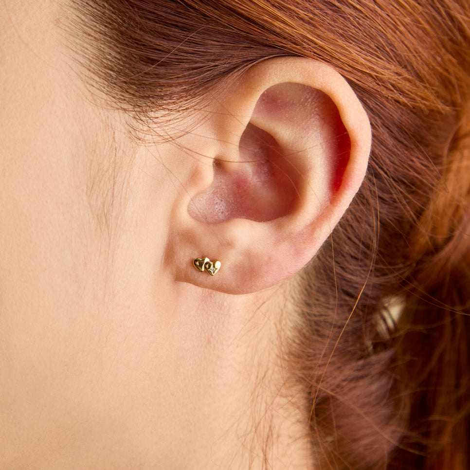 Double Heart Stud Earrings in Gold-Astrid & Miyu