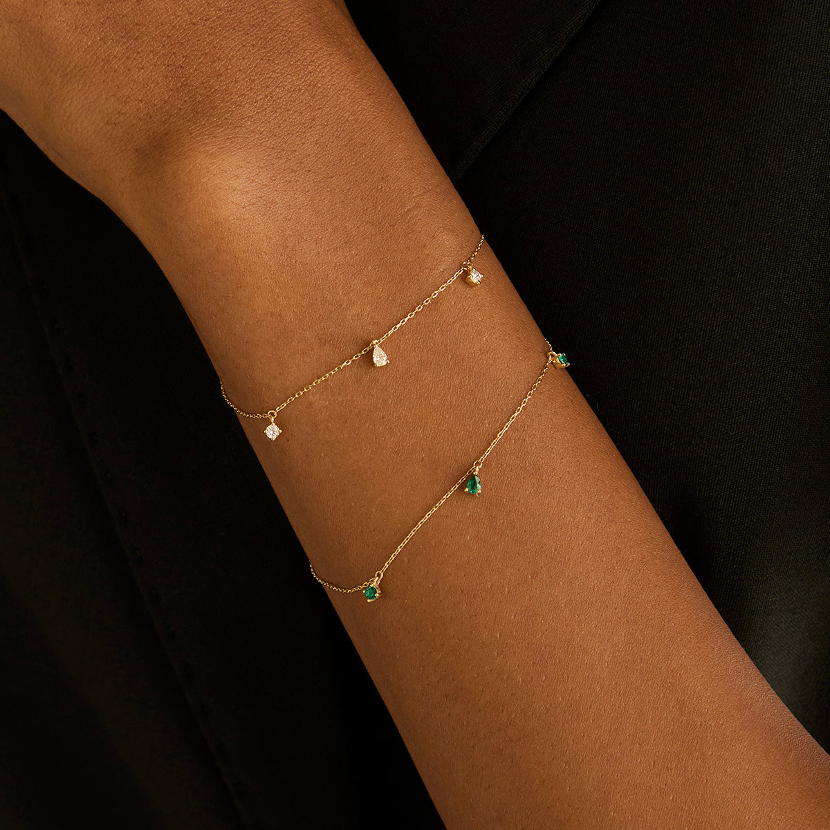 Bracelets - Diamond Charm Bracelet in Solid Gold - Charm Bracelets - Astrid & Miyu