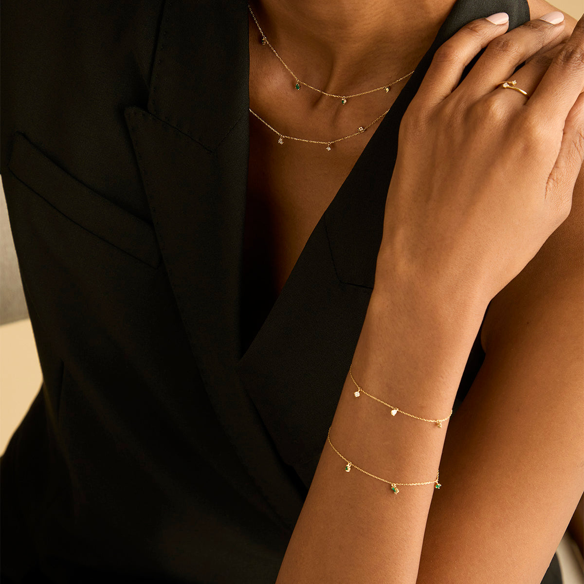 Bracelets - Diamond Charm Bracelet in Solid Gold - Charm Bracelets - Astrid & Miyu